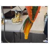 Vintage Parrot on a Branch theme Carnival Chalkware Figurine on a Bronze Colored Stand