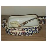 Vintage Porcelain Bowl by Royal Vienna RB Austria 8" x 5" x 5" with Matching Ladle