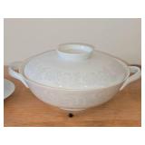 Lot of (3) Dinnerware - Damask by Easterling (Bavaria Germany) - Covered Vegetable Dish 10-1/2" x 8-1/2" x 4", Bowl 7-1/4" x 2-5/8", Gravy Boat 9" x 7" x 3-1/4"