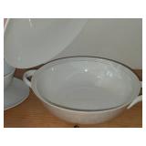 Lot of (3) Dinnerware - Damask by Easterling (Bavaria Germany) - Covered Vegetable Dish 10-1/2" x 8-1/2" x 4", Bowl 7-1/4" x 2-5/8", Gravy Boat 9" x 7" x 3-1/4"