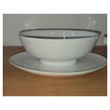 Lot of (3) Dinnerware - Damask by Easterling (Bavaria Germany) - Covered Vegetable Dish 10-1/2" x 8-1/2" x 4", Bowl 7-1/4" x 2-5/8", Gravy Boat 9" x 7" x 3-1/4"