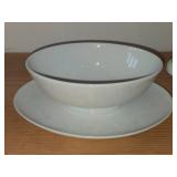 Lot of (3) Dinnerware - Damask by Easterling (Bavaria Germany) - Covered Vegetable Dish 10-1/2" x 8-1/2" x 4", Bowl 7-1/4" x 2-5/8", Gravy Boat 9" x 7" x 3-1/4"