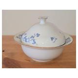 9-3/4" Porcelain Lidded Serving Bowl by Porsgrund (Norway) / Blue Floral Design with Brown Trim