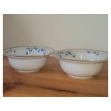 Lot of (2) 9-3/4" Porcelain Serving Bowls by Porsgrund (Norway) / Blue Floral Design with Brown Trim