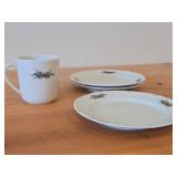 Porcelain Dishwares by Porsgrund (Bavaria Germany) - (3) 6-3/4" Salad Plates and (1) 3" Coffee Cup