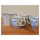 Lot of (4) Coffee Mugs - Bluebird by Porsgrund (Norway) with Serving Pitcher