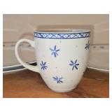 Porcelain Dinnerwares - 11" Dinner Plates (x3) and Coffee Mug (x1) - 1885-2013 by Porsgrund (Norway) / Bluebird Flower pattern