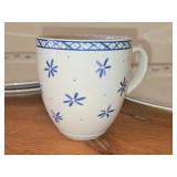Porcelain Dinnerwares - 11" Dinner Plates (x3) and Coffee Mug (x1) - 1885-2013 by Porsgrund (Norway) / Bluebird Flower pattern