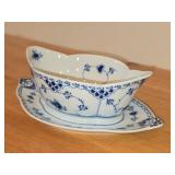 Royal Copenhagen Fluted Half Lace Sauce Boat with Integrated Underplate 563 9" x 6 1/2" x 3"