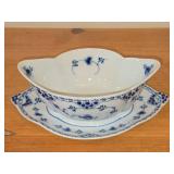 Royal Copenhagen Fluted Half Lace Sauce Boat with Integrated Underplate 563 9" x 6 1/2" x 3"