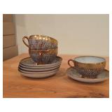 Japanese Thousand Faces Porcelain Set of (3) Tea Cups and (6) Saucers