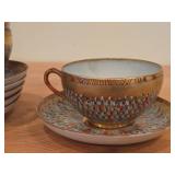 Japanese Thousand Faces Porcelain Set of (3) Tea Cups and (6) Saucers