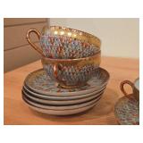 Japanese Thousand Faces Porcelain Set of (3) Tea Cups and (6) Saucers