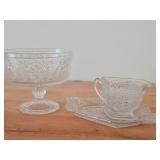 Indiana Glass Clear Glass Creamer, Plate, Pedestal Compote Bowl / Tiara Sandwich pattern