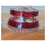 Vintage Glass Covered Sugar Bowl and Covered Butter Dish / Early American pattern / (ruby red flashed)