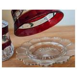 Vintage Glass Covered Sugar Bowl and Covered Butter Dish / Early American pattern / (ruby red flashed)