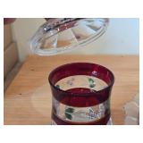 Vintage Glass Covered Sugar Bowl and Covered Butter Dish / Early American pattern / (ruby red flashed)