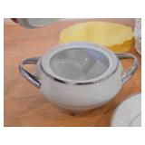 Fine China Wedding Band Dishware Set by Celebrity (Hawaii) - Creamer, Salt and Pepper Shakers, Tea Cups (x8),  Saucers (x7), Sugar Bowl with Lid, Fruit Bowls (x6)