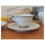 Fine China Wedding Band Dishware Set by Celebrity (Hawaii) - Creamer, Salt and Pepper Shakers, Tea Cups (x8),  Saucers (x7), Sugar Bowl with Lid, Fruit Bowls (x6)