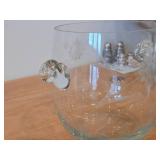 Vintage Etched Glass Ice Bucket / Vase with Snail Handles