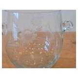 Vintage Etched Glass Ice Bucket / Vase with Snail Handles