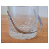 Vintage Etched Crystal Ice Bucket with Chrome Metal Swing Handle by Porta Italian