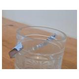 Vintage Etched Crystal Ice Bucket with Chrome Metal Swing Handle