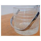 Vintage Etched Crystal Ice Bucket with Chrome Metal Swing Handle