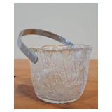 Vintage Scandinavian Iceberg Textured Glass Ice Bucket / Pail with Stainless Steel Swing Handle / Mid-Century Modern style