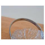 Vintage Scandinavian Iceberg Textured Glass Ice Bucket / Pail with Stainless Steel Swing Handle / Mid-Century Modern style