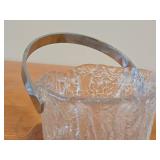 Vintage Scandinavian Iceberg Textured Glass Ice Bucket / Pail with Stainless Steel Swing Handle / Mid-Century Modern style
