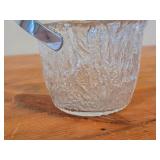 Vintage Scandinavian Iceberg Textured Glass Ice Bucket / Pail with Stainless Steel Swing Handle / Mid-Century Modern style