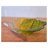 Crystal Glass Bowl by Maleras (Sweden) / Leaf pattern / (green/yellow hue)