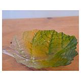 Crystal Glass Bowl by Maleras (Sweden) / Leaf pattern / (green/yellow hue)