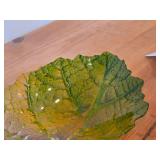 Crystal Glass Bowl by Maleras (Sweden) / Leaf pattern / (green/yellow hue)