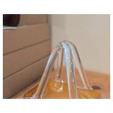 Vintage Handbag theme Art Glass Vase / Murano style / (amber with white floral etching)