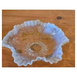 Vintage Clear Glass Candy Dish by Jefferson Glass Co / Opalescent Grape Vine with Gold Painted Etching pattern