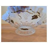 Vintage Clear Glass Candy Dish by Jefferson Glass Co / Opalescent Grape Vine with Gold Painted Etching pattern