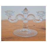 Vintage Crystal Glass Candleholder | Double Stick | Flat Foot Taper by Fostoric Glass / Midnight Rose with Etching on base pattern