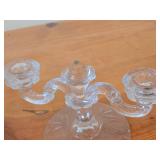 Vintage Crystal Glass Candleholder | Double Stick | Flat Foot Taper by Fostoric Glass / Midnight Rose with Etching on base pattern