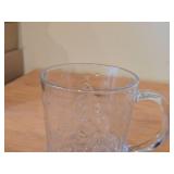 Vintage Areoroc Clear Glass Holiday Mug / 3D Embossed Christmas Tree and Holly pattern