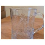 Vintage Areoroc Clear Glass Holiday Mug / 3D Embossed Christmas Tree and Holly pattern
