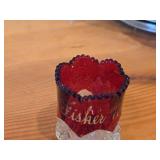Early American Pattern Glass Souvenier Toothpick Holder / Etched with Fisher Minnesota pattern