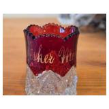 Early American Pattern Glass Souvenier Toothpick Holder / Etched with Fisher Minnesota pattern