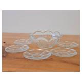 Fostoria Cleared Pressed Glass Scalloped Edge Bowl and (5) Matching Fruit / Nut / Side Plates