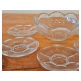 Fostoria Cleared Pressed Glass Scalloped Edge Bowl and (5) Matching Fruit / Nut / Side Plates