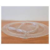 Vintage 13" Crystal Glass Round Divided Serving Platter by Severin Brovby for Hadeland Glasswerk (Norway) / Furu pattern