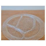 Vintage 13" Crystal Glass Round Divided Serving Platter by Severin Brovby for Hadeland Glasswerk (Norway) / Furu pattern