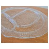 Vintage 13" Crystal Glass Round Divided Serving Platter by Severin Brovby for Hadeland Glasswerk (Norway) / Furu pattern