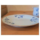 Lot of (3) Porcelain Dinnerwares by Porsgrund (Norway) / Blue Floral Design with Brown Trim / - 8" Plate, 6-3/4" Salad Plate, Creamer 3" x 3-1/4"